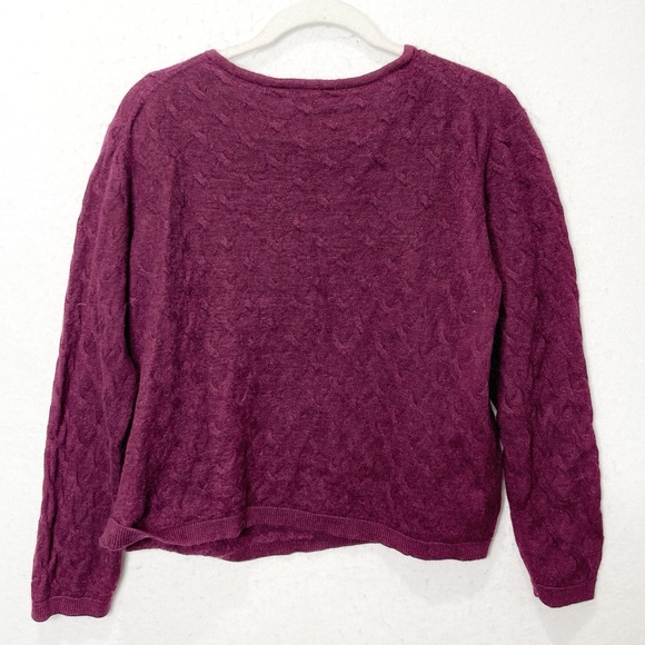 Garnet Hill Dark Purple Alpaca Cotton Textured Knit V-Neck Sweater Size XL Cozy - Picture 3 of 6